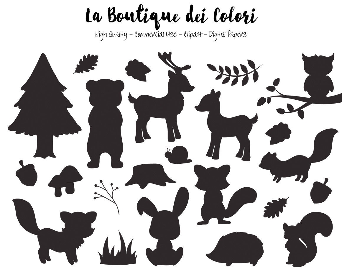 Woodland Animals Silhouette Clipart Cute Graphics EPS and