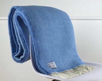 Blue Throw Blanket, 100% Wool - Blue Sofa Throw, Blue Bed Throw, Blue Wool Blankets & Throws, Perfect for Any Room, Free Delivery Available