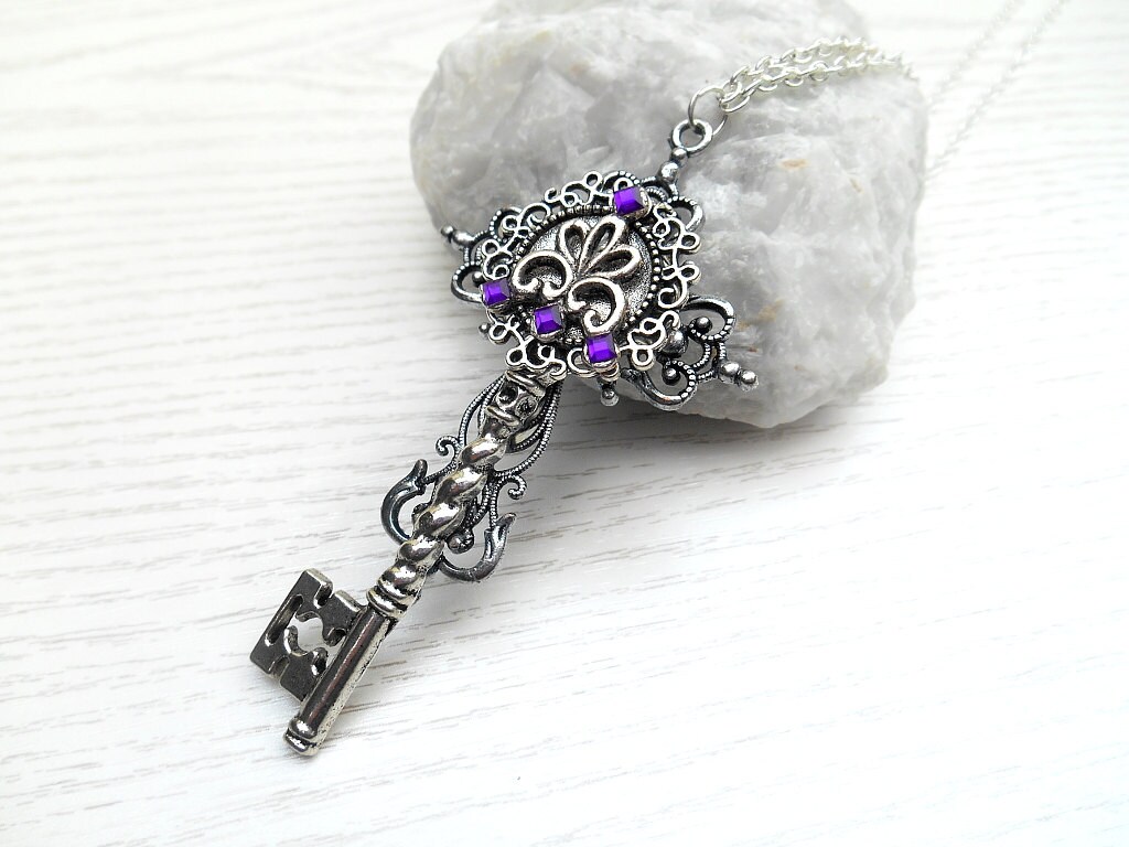 Necklace Purple Cross Key Fantasy Key Fantasy Jewelry Cross