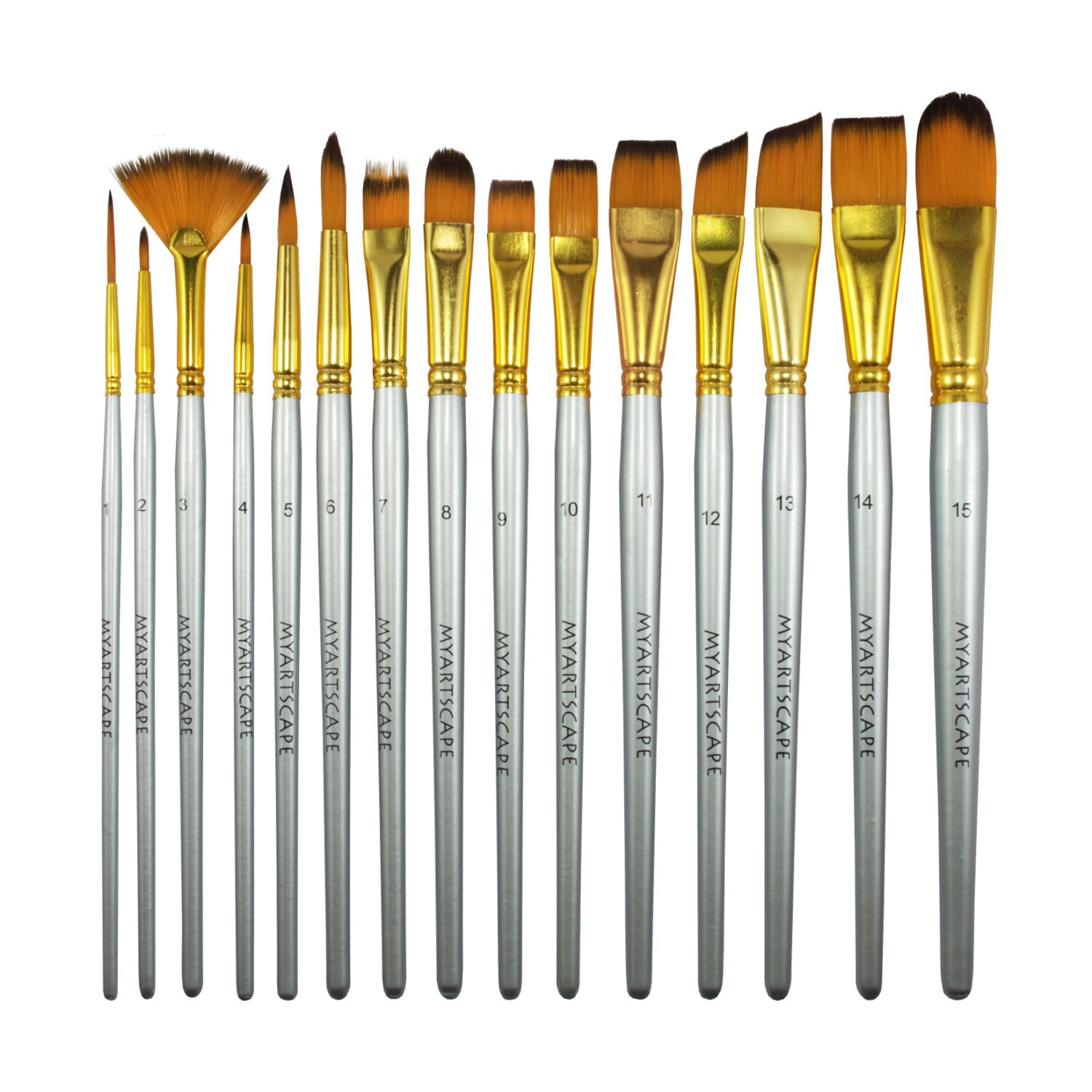 15PC Paint Brush Set Short Handled Paintbrushes For
