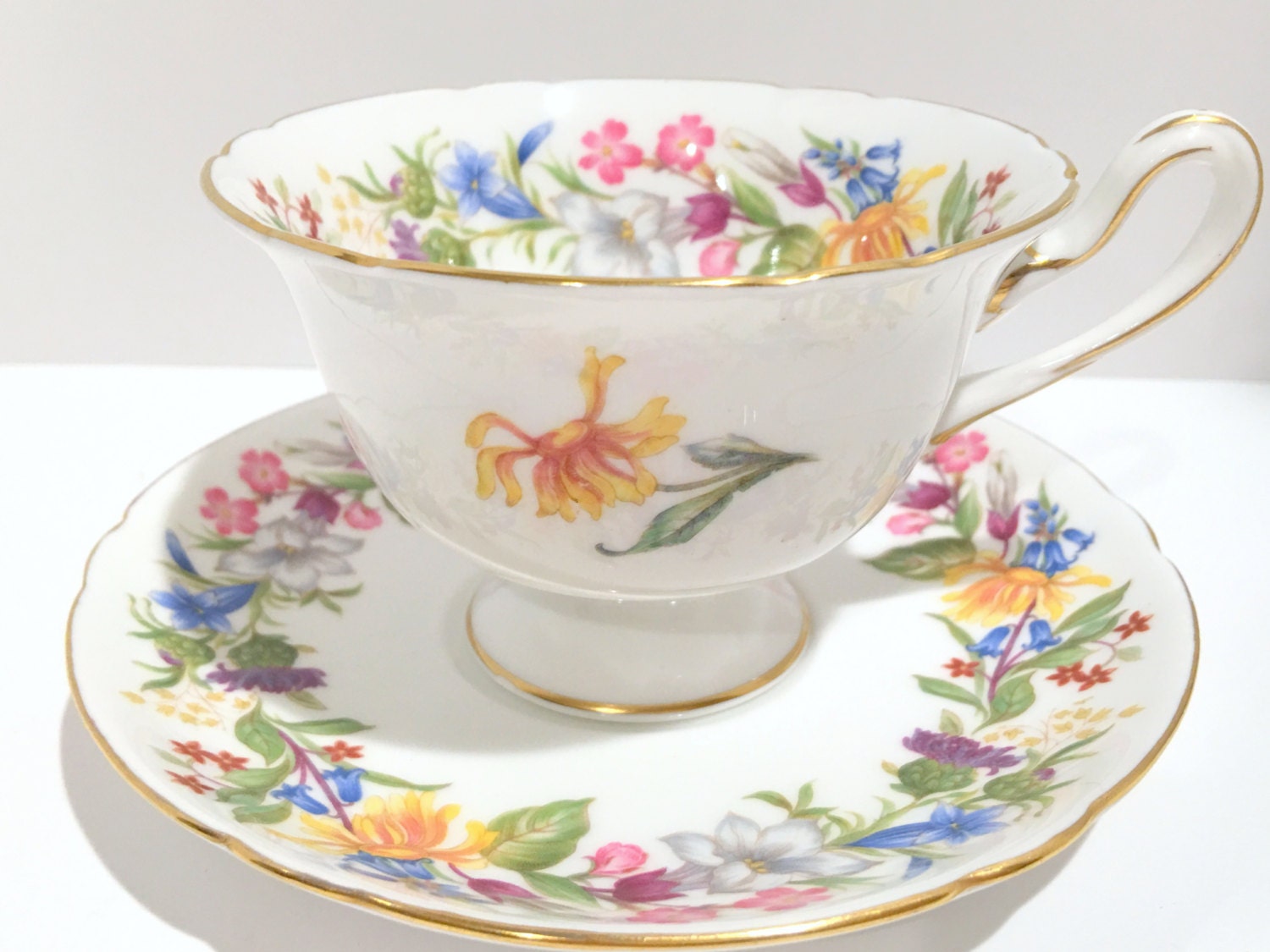 Spring Bouquet Shelley Tea Cup and Saucer, Shelley China, Gainsborough Shape, Pattern 13651