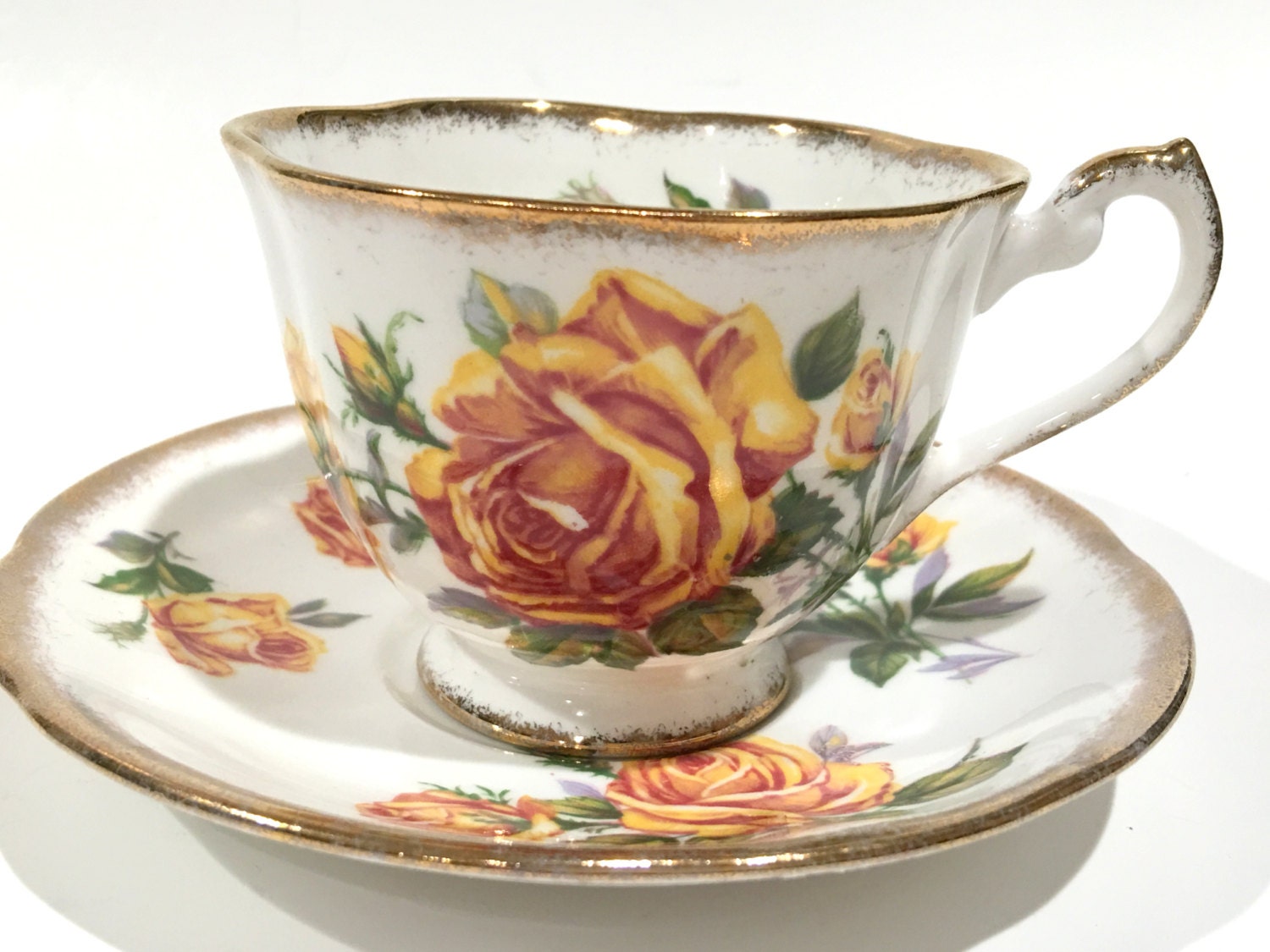 Royal Standard Tea Cup and Saucer, Romany Rose, Yellow Rose Cups