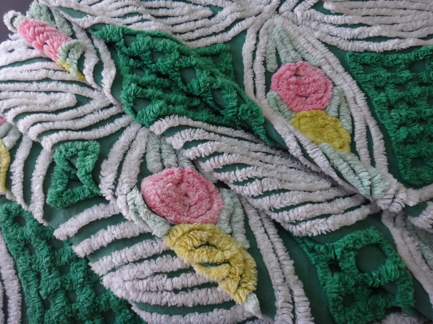 Vintage Chenille Bedspread Center Fabric 37x68in by ChenilleAmour