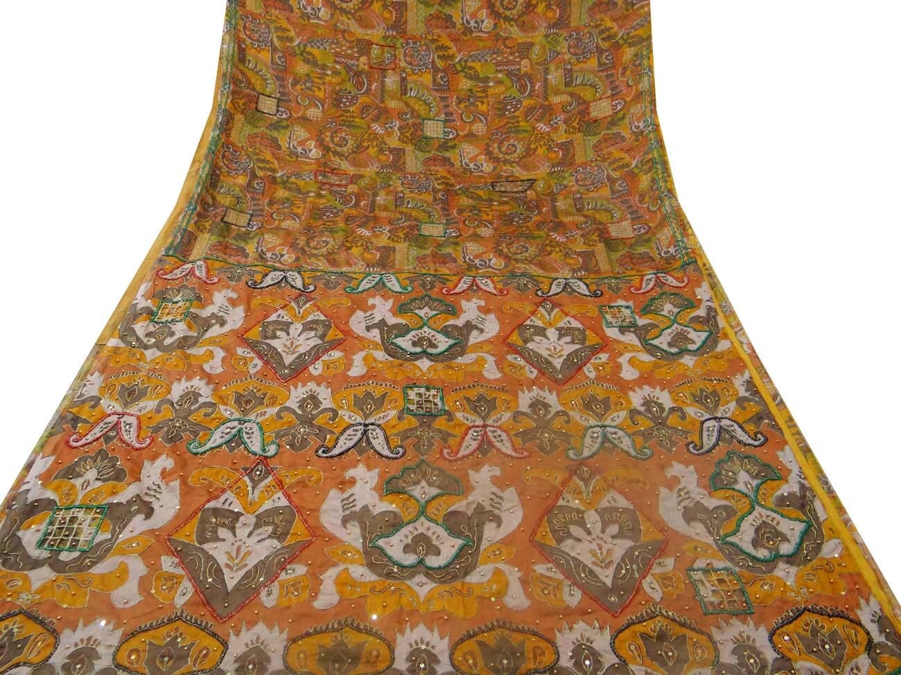 Indian Vintage Green & Cream Pure Silk Hand Woven Ikat Saree Indian Sari Fabric 5Yard Craft Ethnic Premium Saree main image 1