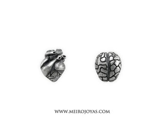 Brain & Heart Earrings Sterling Silver/ Pendientes Cerebro y Corazon Plata 925