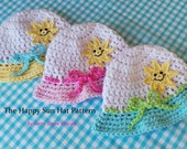 HAPPY SUN HAT Crochet Pattern - Baby Sun Hat pattern Cotton Sun Hat Pattern Summer Baby Hat Pattern Childs Sun hat 5 sizes 0 - 3 yrs Usa Pdf