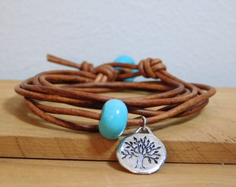 Tree of Life Leather Wrap Bracelet, Women's leather bracelet, Leather jewelry, Boho leather wrap bracelet, Gifts for her, Item PL270