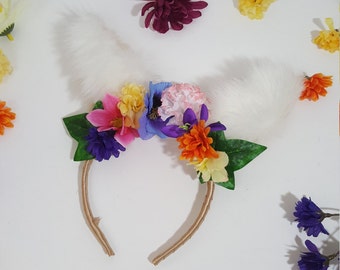 Furry Fawn Ears, Choice of Plain OR Flowered, Woodland Creature Costume, Baby Deer Costume, Furry Fawn Costume, Photo Shoot Prop, Halloween