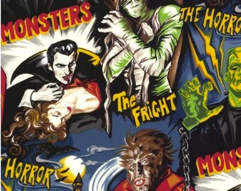 Pleasures and Pastimes Movie Monster Horror Fabric Robert Kaufman Fabric Halloween