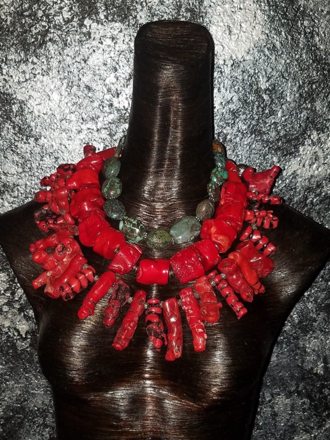 Turquoise Coral Necklace Set Wild Exotic Coral Bib Necklace