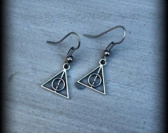 Deathly Hallows Harry Potter earrings and light weight ear weights for stretched lobes 0g 00g 2g 4g 6g