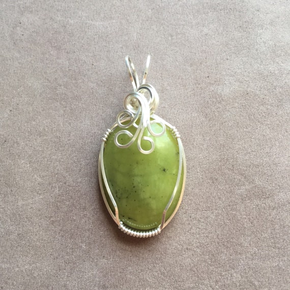 Serpentine Pendant Wire Wrapped Pendant Sterling Silver