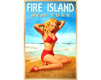 Fire Island New York Travel Poster South Shore Long Island Pin Up Art Print 272
