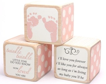 Shabby Chic Baby Shower Decor - Wood Blocks - Baby Blocks - Girl - Twinkle Twinkle - Personalized Blocks - 2 Inch