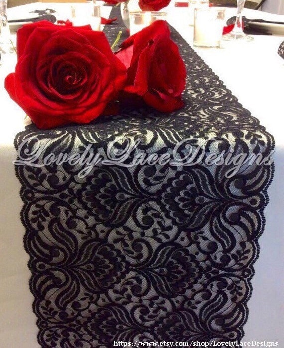 BLACK Lace Table Runner 3ft10ft x 7in Wide by LovelyLaceDesigns