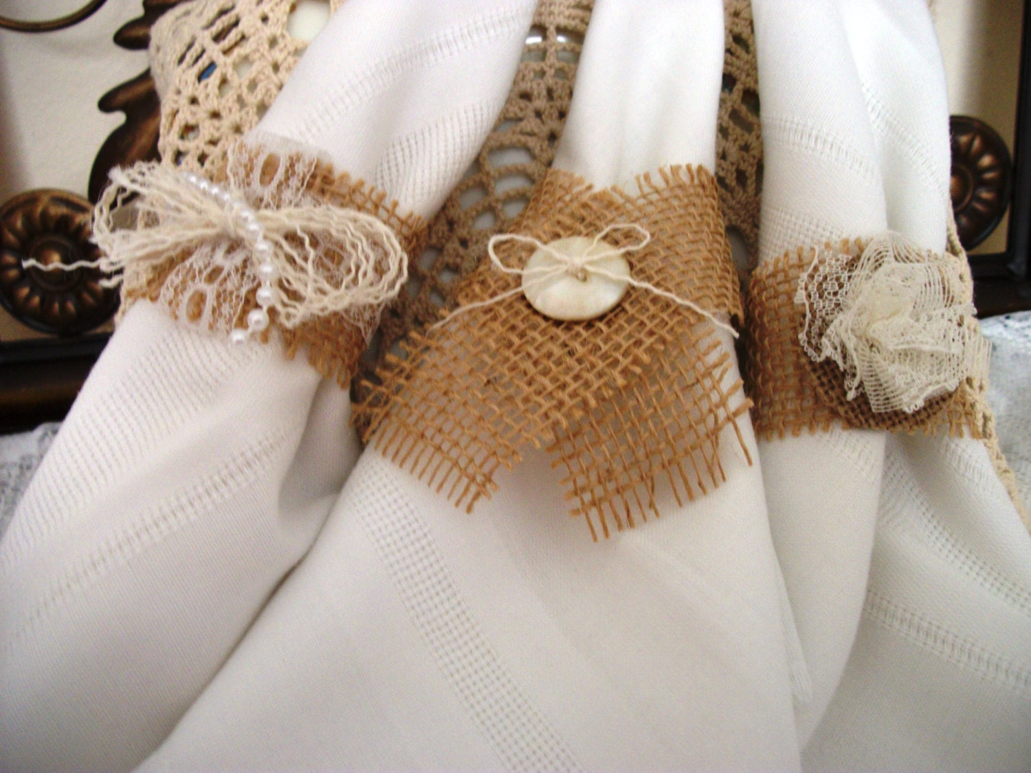 Burlap and Lace Napkin Rings