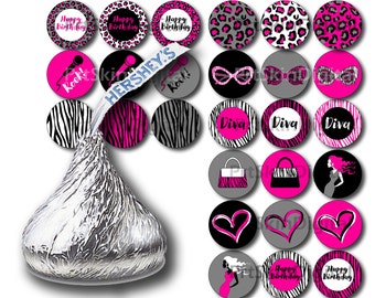 Diva Party Hershey Kiss Stickers, Printable Stickers, Girl Birthday Party Hershey Kiss Labels, Happy Birthday Stickers, Glamour Party, Spa