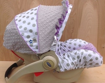 Infant Car Seat Cover- Silver Dots/ Lavender