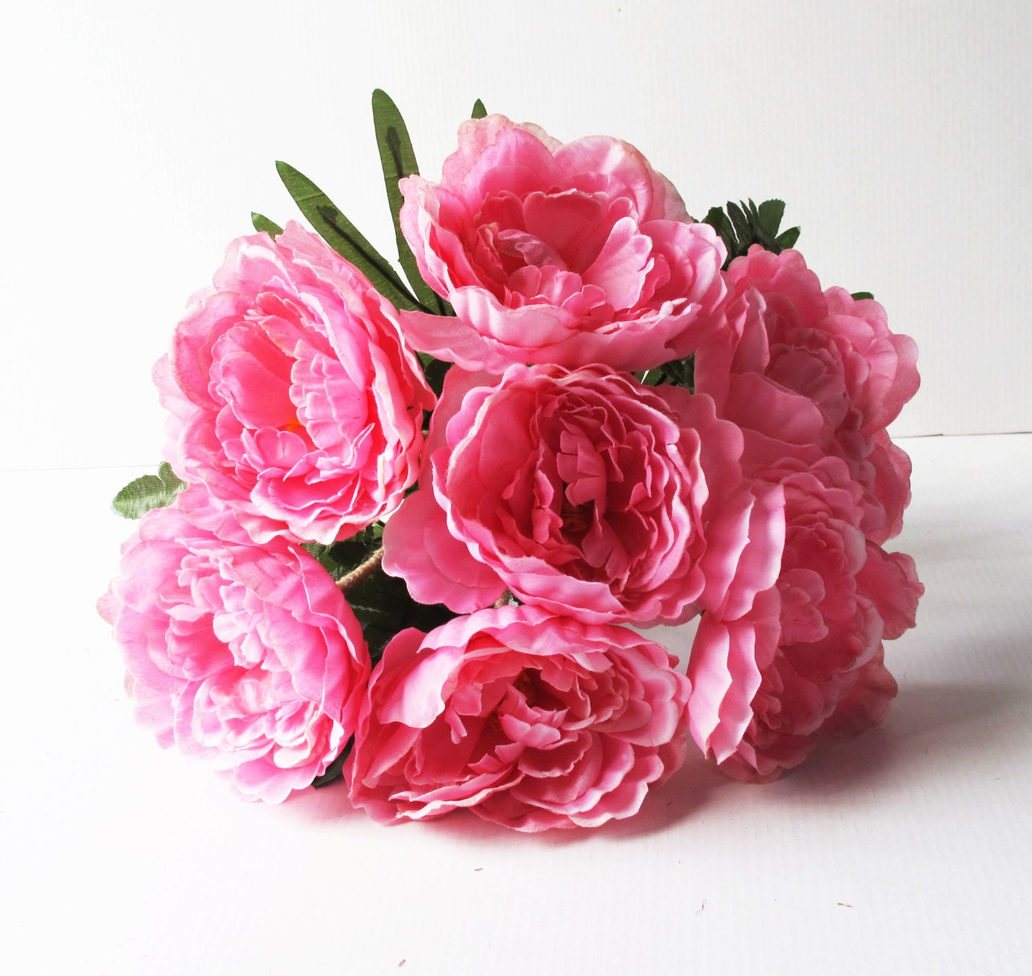 Silk Peonies Bouquet Soft Pink Green Artificial Silk Peony