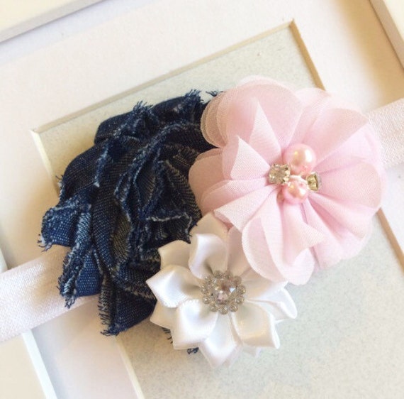 Items similar to Denim headband,baby headband,girls headbands,pink headbands,white headbands