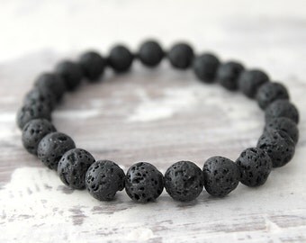 Black Lava Bracelet Essential Oil Diffuser Bracelet Boyfriend Gift Husband Gift Son Gift Mens Gift Mens Bracelet Beaded Bracelet