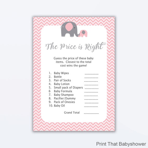 The Price is Right Baby Shower Game Pink Elephant Baby