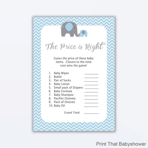 The Price is Right Baby Shower Game Blue Elephant Baby