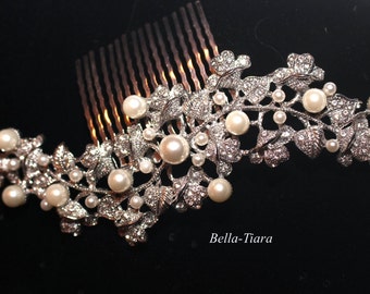light ivory pearl bridal hair comb, bridal crystal pearl comb, bridal hair accessory, wedding hair comb, bridal hair comb, bridal side comb