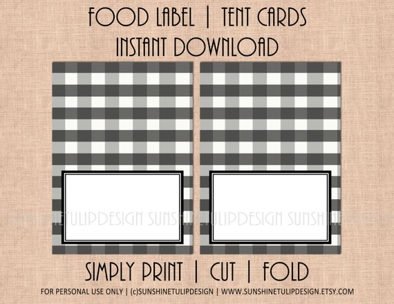 Printable Buffalo Check Plaid Black and White Table Tent Cards