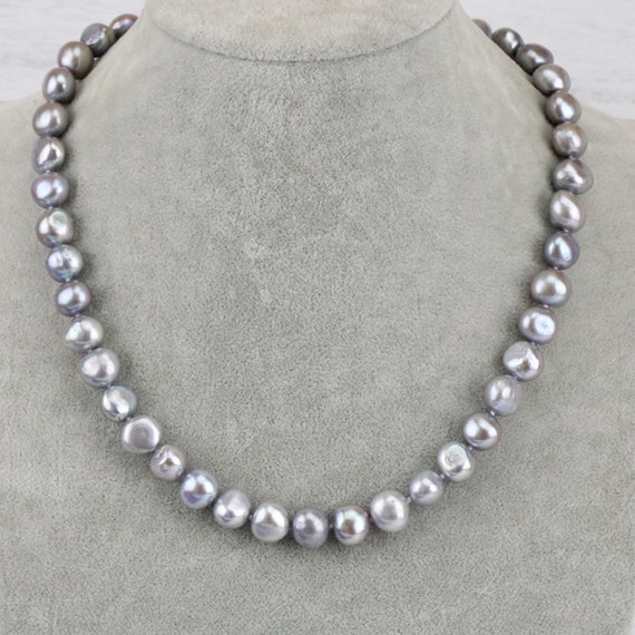 Grey pearl necklace10mm silver gray baroque pearl