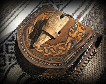 Leather Belt Pouch Bear Design Celtic Viking Inspired