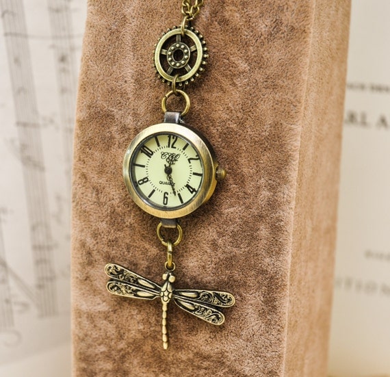 Steampunk Watch Pendant Necklace, Steampunk Jewelry, Jewelry Watch, Gothic Pendant, Watch Parts, Industrial Pendant, Handmade, Dragonfly by PuntoArtBazaar steampunk buy now online