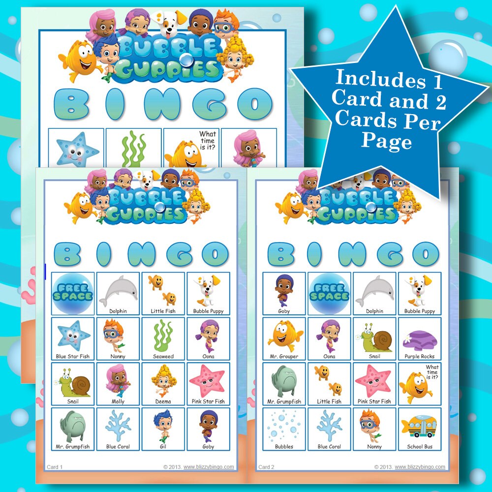 BUBBLE GUPPIES 4x4 Bingo printable PDFs contain everything you