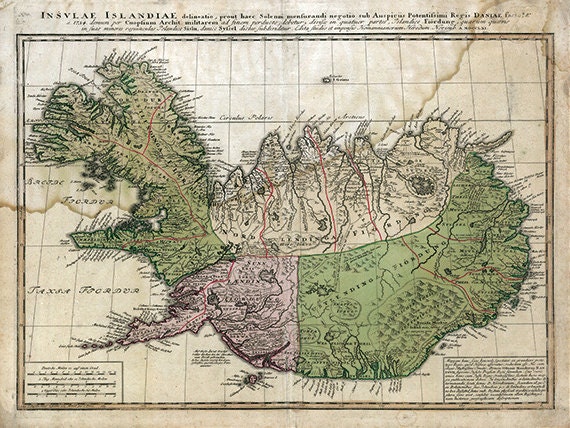 Antique Iceland map print map vintage old maps Antique map