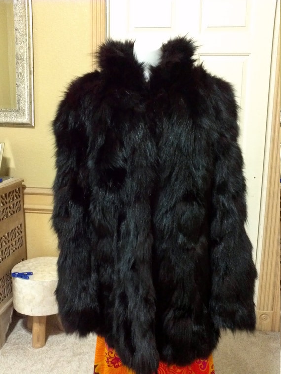 Mongolian Black Long Fur Hair Shaggy Jacket /Boho Mongolian