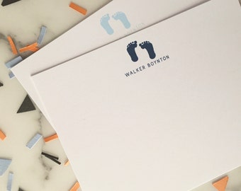 Baby Boy Stationary - Newborn Footprints Personalized Custom Stationery Set of 20 Flat Note Cards