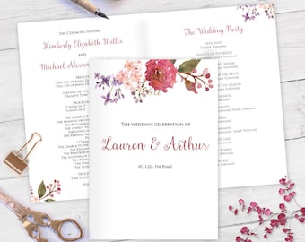 Printable, Wedding program, templates, ceremony program, booklet, instant download, Editable text,WF1