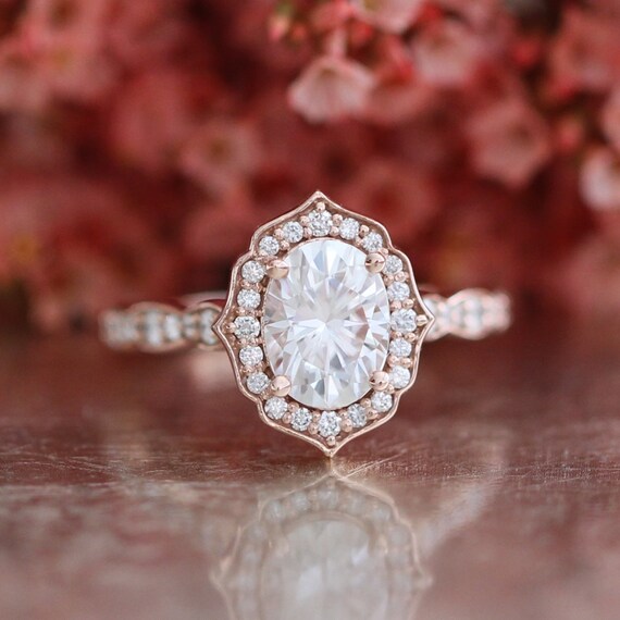 Oval Cut Forever One Moissanite Vintage Floral Engagement Ring
