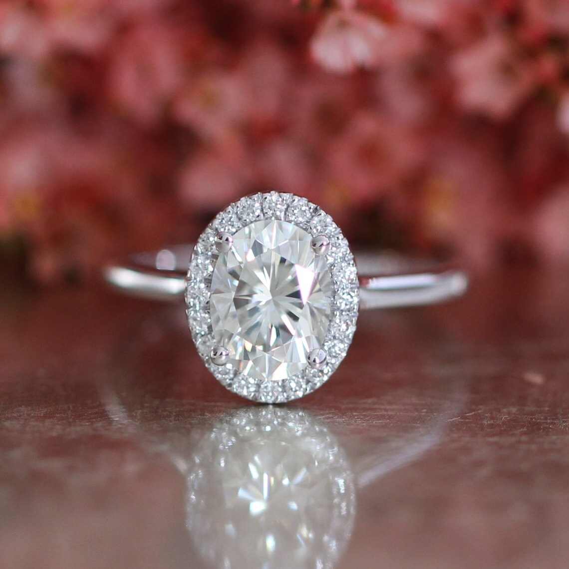 Forever One Moissanite Engagement Ring in 14k White Gold Halo