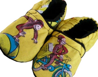 Curious George Holiday Christmas Handmade Baby Girl's Boy's Shoes Slippers Booties Choose Size 0 - 24 M 3T - 5T Baby Shower Gift