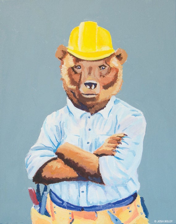 Blue Collar Brown Bear Construction Worker by AmusingWorkshop