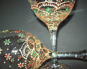Christmas Wine Glasses, Hand Painted Wine Glasses, Holiday Wine Glasses