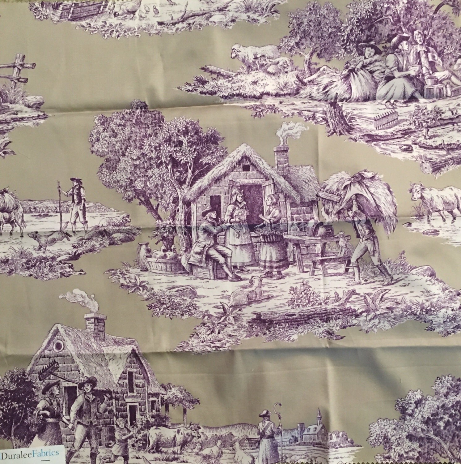 Purple Toile Fabric Yellow Green Red Toile by Fabricsamples10