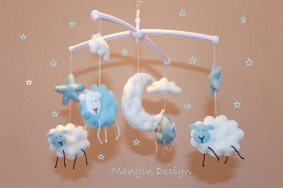 Verkauf schaf kinderbett mobile blau und weià filz von mangindesign