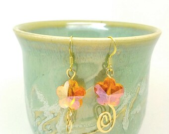 Orange flower earrings, orange jewelry, autumn earrings, Tangerine Earrings, tangerine orange jewelry, orange flower jewelry