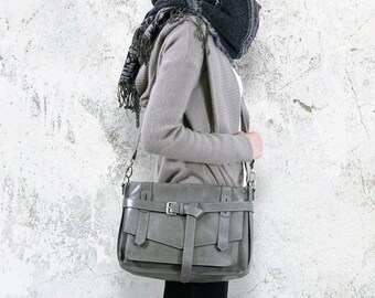 KAY Gray Leather Satchel : Leather Satchel bag / Tablet Bag / Leather Shoulder Bag / Gray Satchel / Leather Bag / Gray Bag.