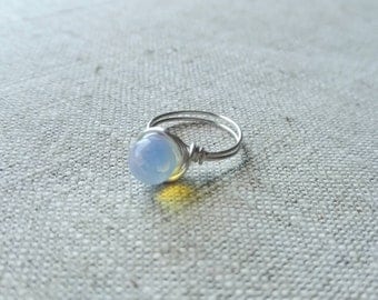 Rainbow Moonstone Wire Wrapped Ring - sized to order - June birthstone