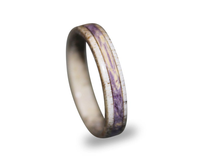 Deer Antler Ring, Womens Antler Ring With Purple Box Elder Burl Inlay