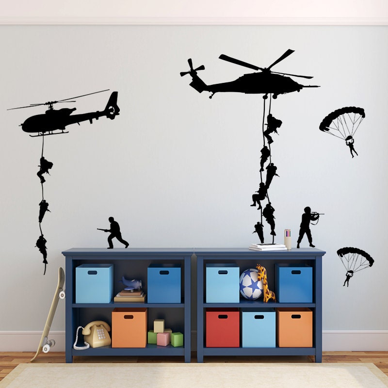 Wall Decal Boys Room Army Soldiers Stickers Helicopters