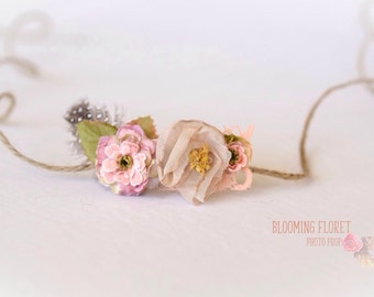 Organic Style Newborn tieback. Boho flower tieback. Newborn Photography Prop.